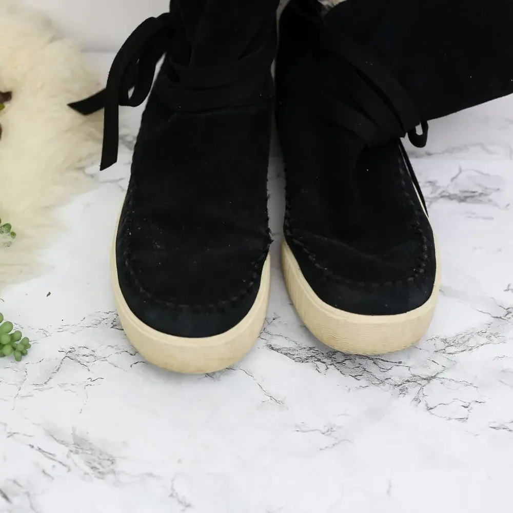 Toms Vista Black Suede Leather Faux Fur Lined Pull On Winter Boots 8.5 women's